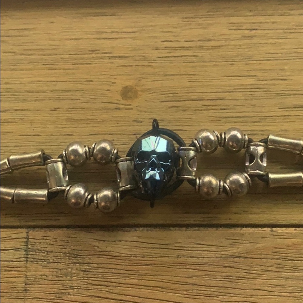 Swarovski Crystal skull and leather bracelet